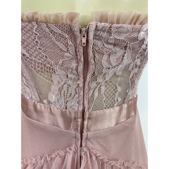 City Studio Pink Lace & Tulle Tiered Midi Dress With Spaghetti Straps Size 3 - Picture 5 of 8